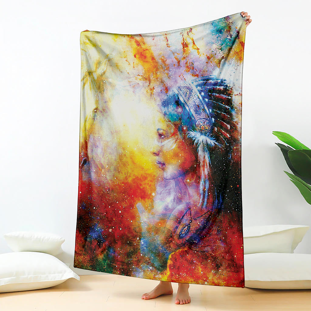 Galaxy Native Indian Woman Print Blanket