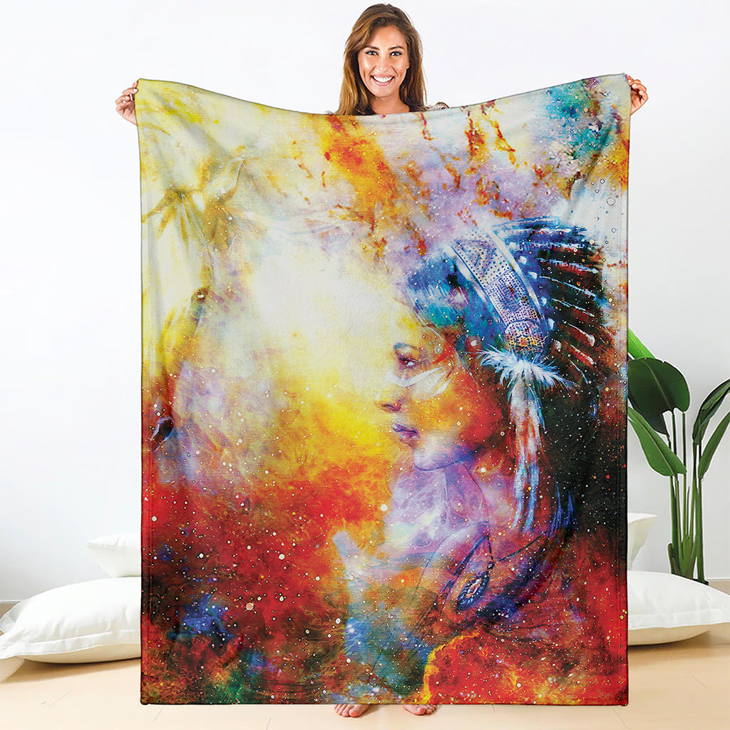 Galaxy Native Indian Woman Print Blanket