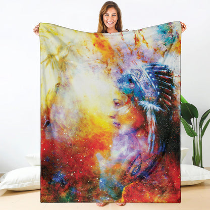 Galaxy Native Indian Woman Print Blanket