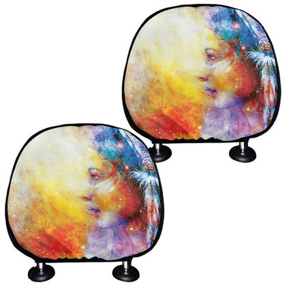 Galaxy Native Indian Woman Print Car Headrest Covers