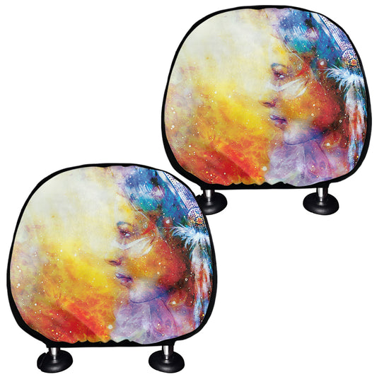 Galaxy Native Indian Woman Print Car Headrest Covers