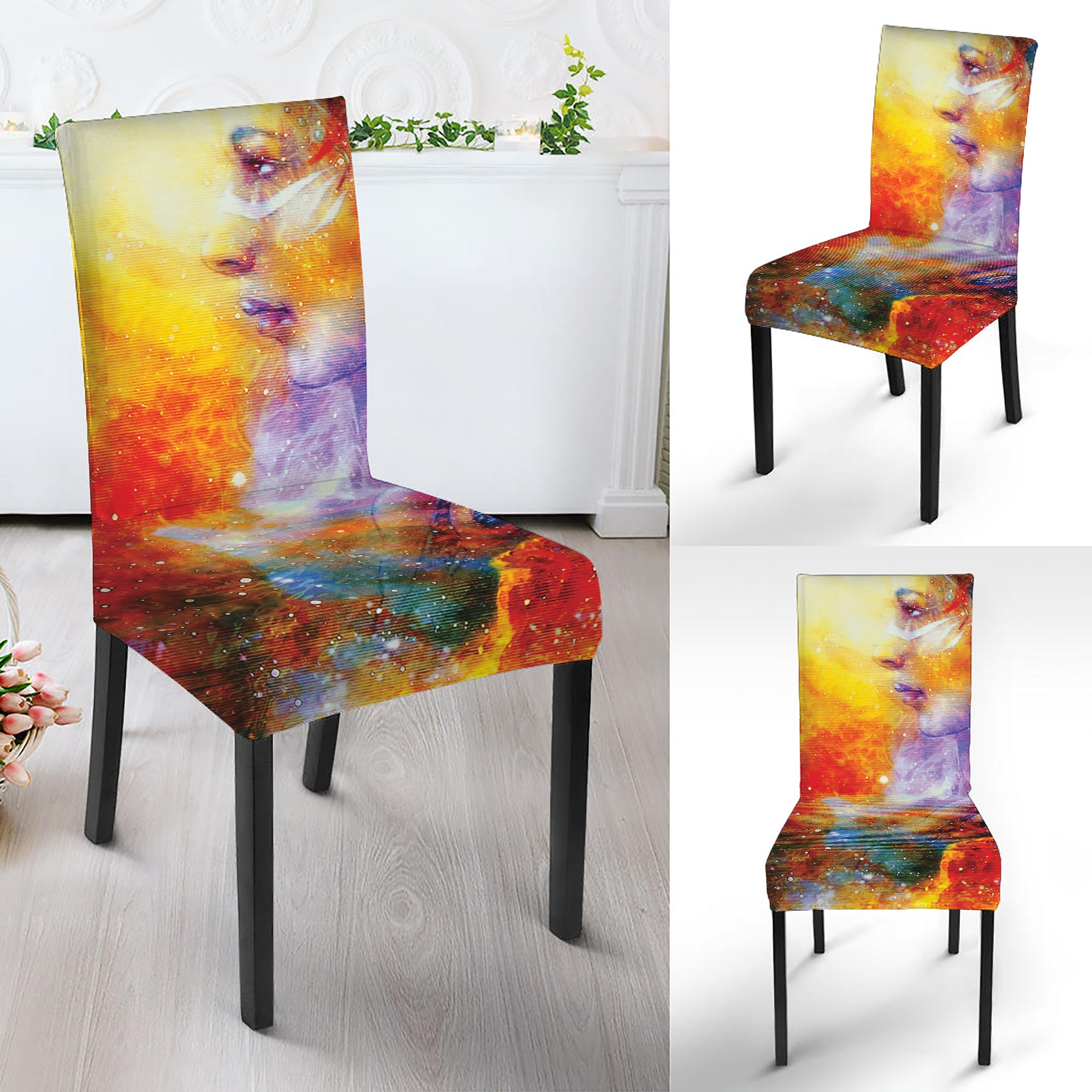 Galaxy Native Indian Woman Print Dining Chair Slipcover