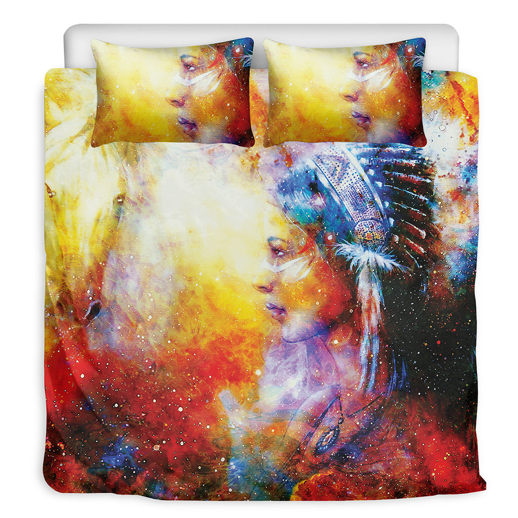 Galaxy Native Indian Woman Print Duvet Cover Bedding Set