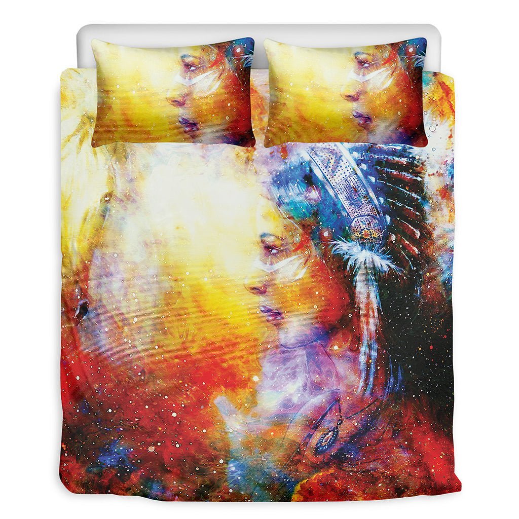 Galaxy Native Indian Woman Print Duvet Cover Bedding Set