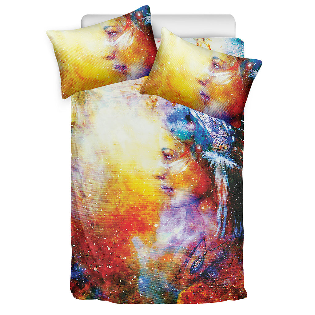 Galaxy Native Indian Woman Print Duvet Cover Bedding Set
