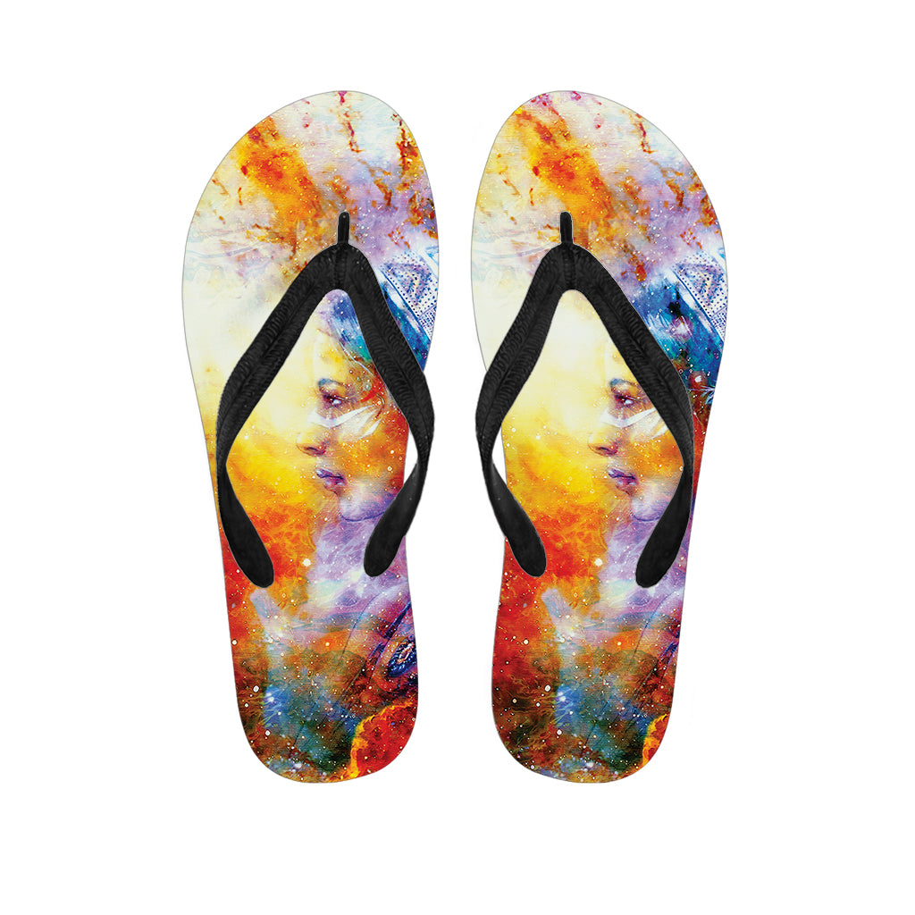 Galaxy Native Indian Woman Print Flip Flops