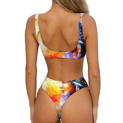 Galaxy Native Indian Woman Print Front Bow Tie Bikini