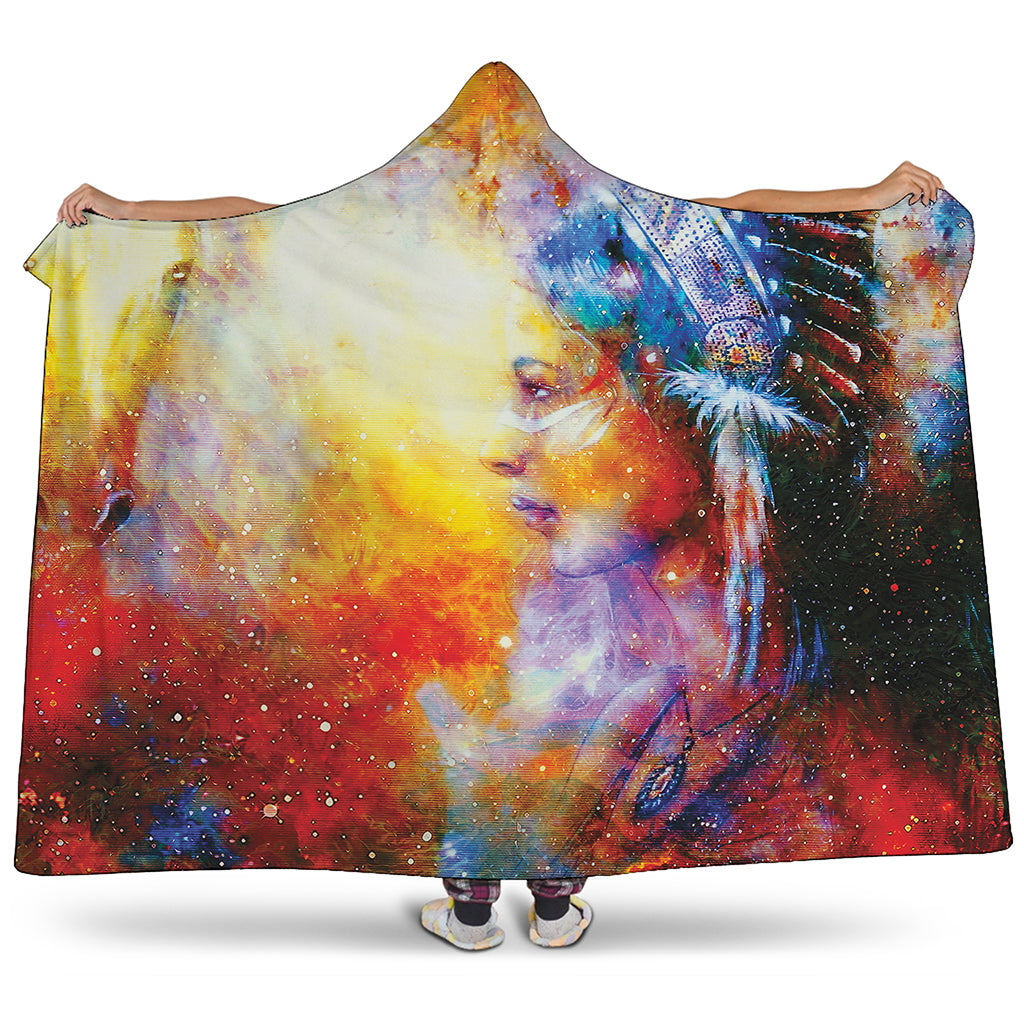 Galaxy Native Indian Woman Print Hooded Blanket