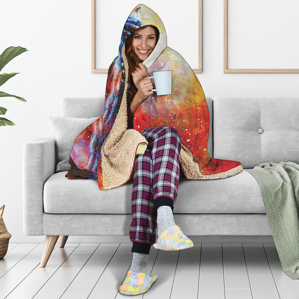 Galaxy Native Indian Woman Print Hooded Blanket