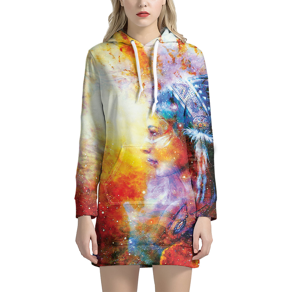 Galaxy Native Indian Woman Print Hoodie Dress