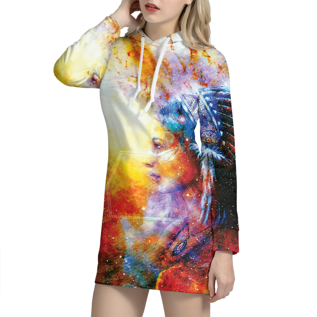 Galaxy Native Indian Woman Print Hoodie Dress