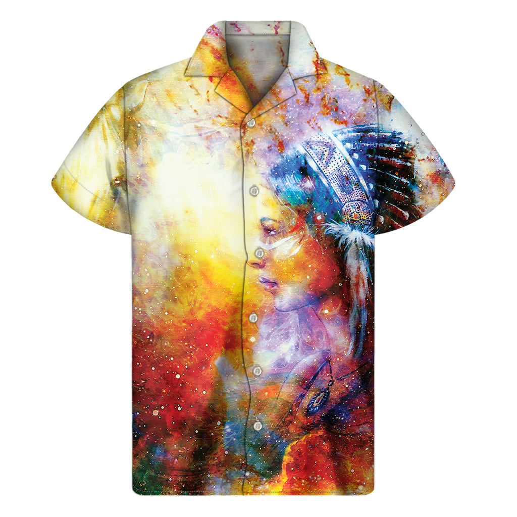 Galaxy Native Indian Woman Print Men's Short Sleeve Shirt