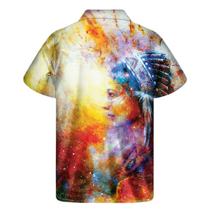 Galaxy Native Indian Woman Print Men's Short Sleeve Shirt