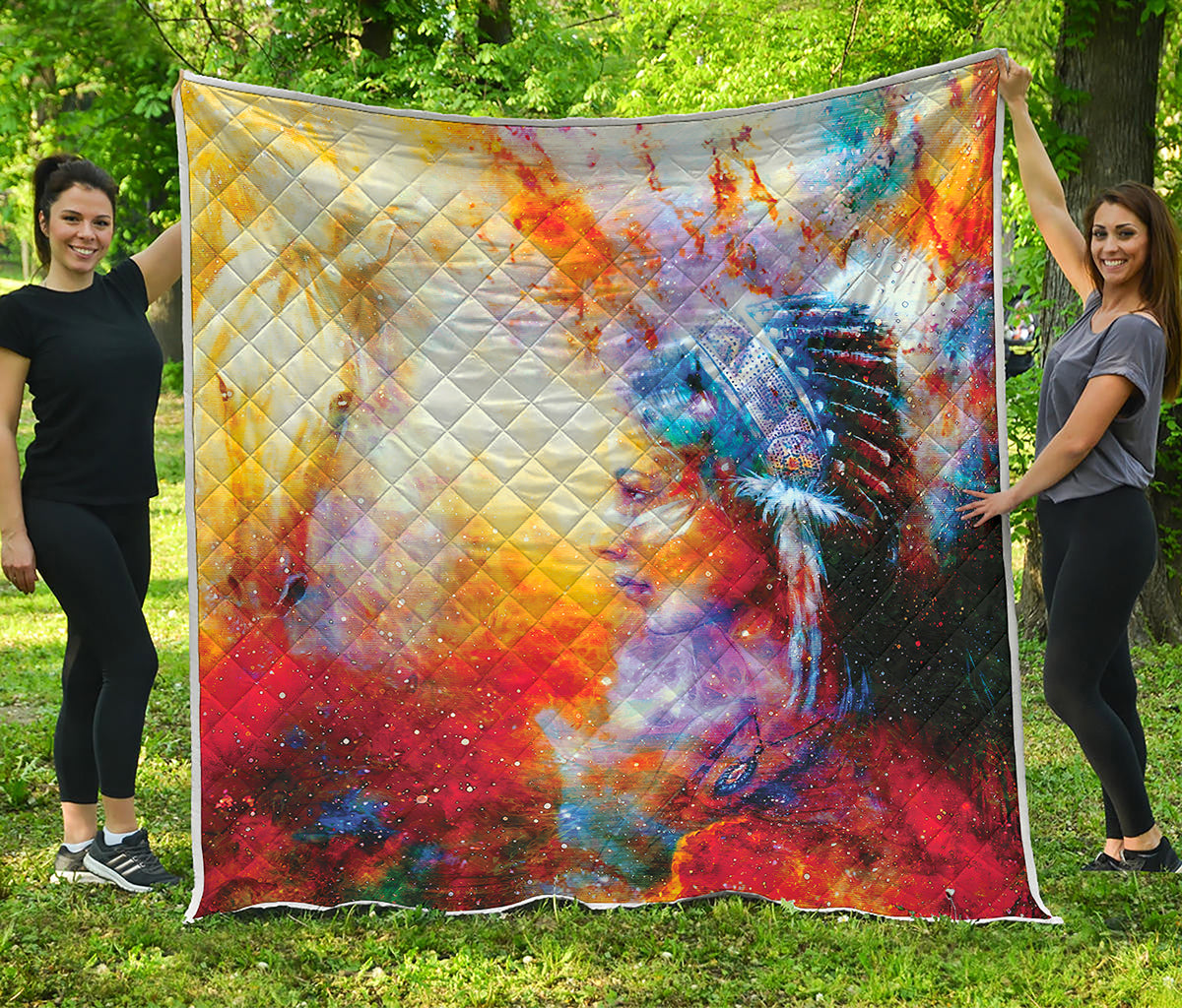 Galaxy Native Indian Woman Print Quilt