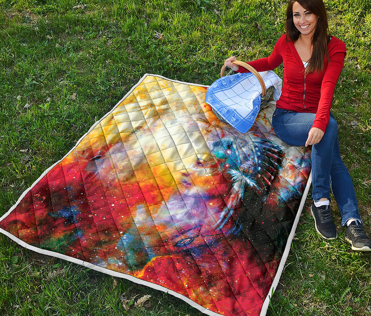 Galaxy Native Indian Woman Print Quilt