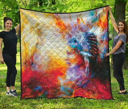 Galaxy Native Indian Woman Print Quilt