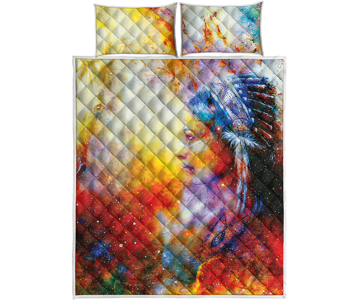 Galaxy Native Indian Woman Print Quilt Bed Set