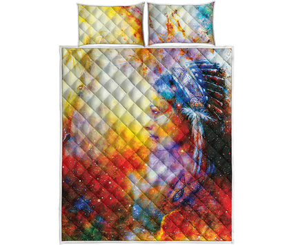 Galaxy Native Indian Woman Print Quilt Bed Set