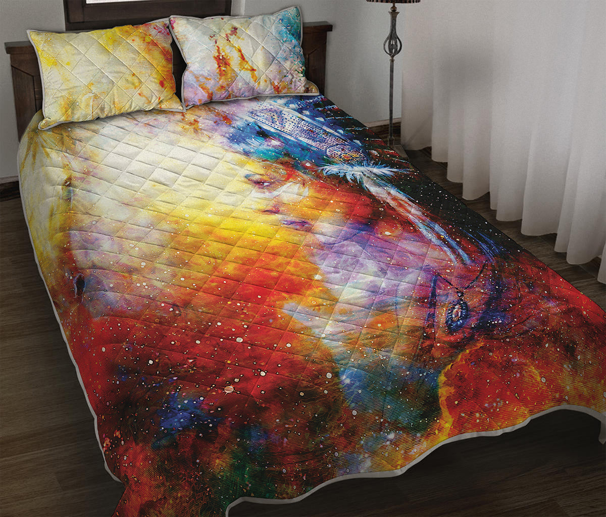 Galaxy Native Indian Woman Print Quilt Bed Set