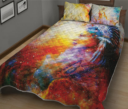 Galaxy Native Indian Woman Print Quilt Bed Set