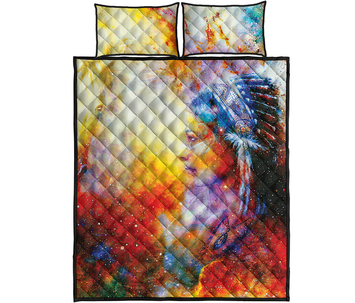 Galaxy Native Indian Woman Print Quilt Bed Set
