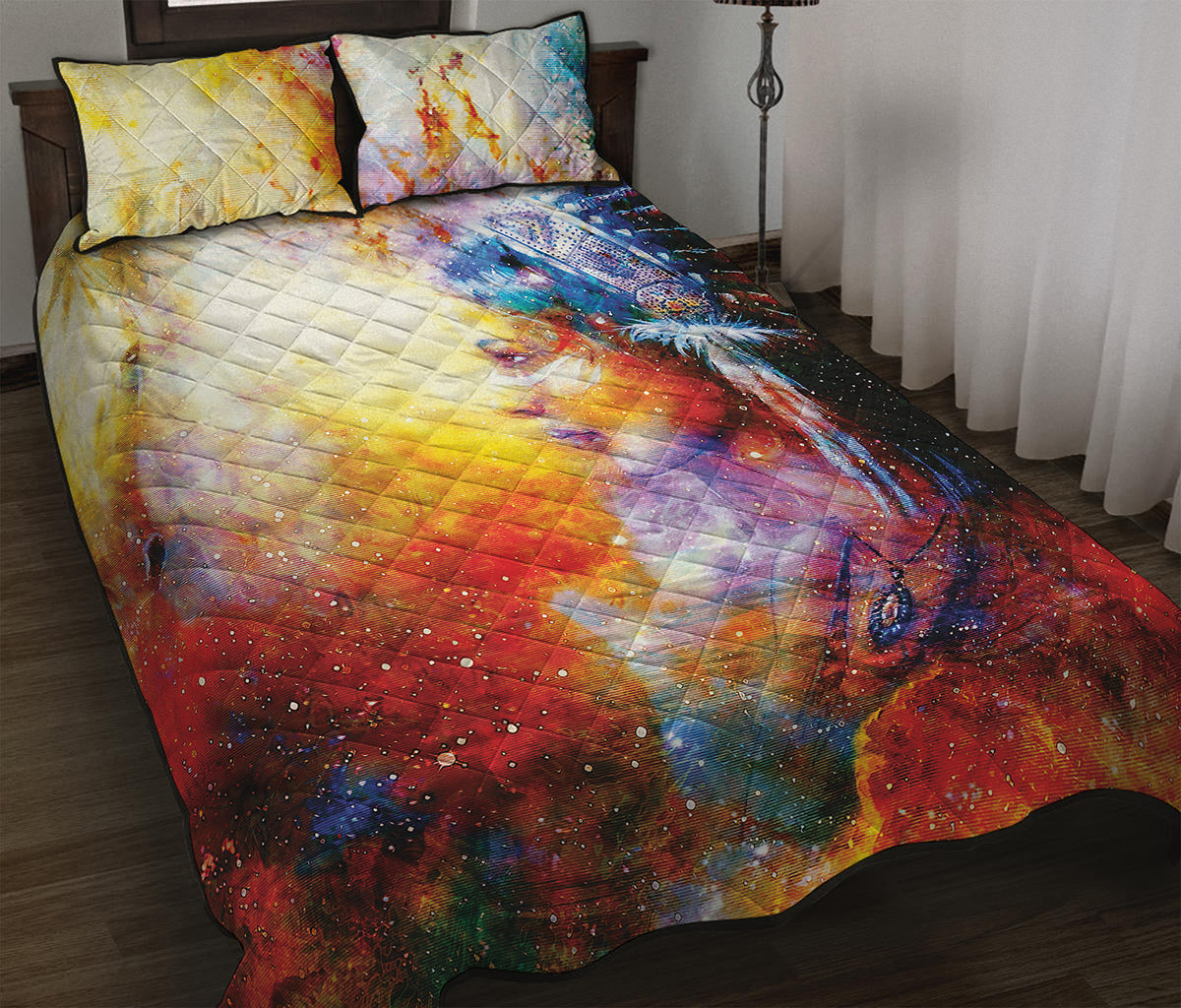 Galaxy Native Indian Woman Print Quilt Bed Set