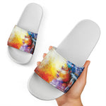 Galaxy Native Indian Woman Print White Slide Sandals