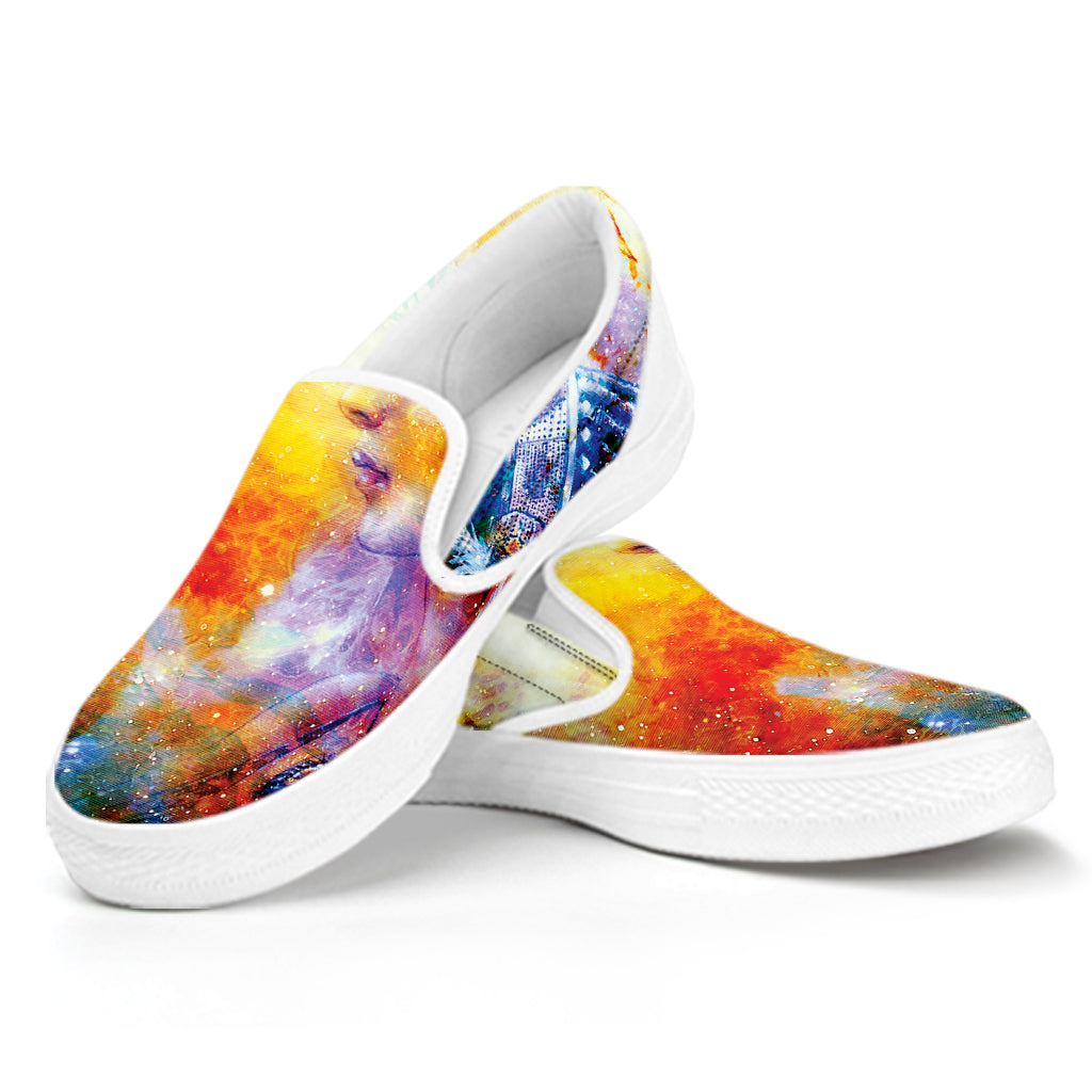 Galaxy Native Indian Woman Print White Slip On Shoes
