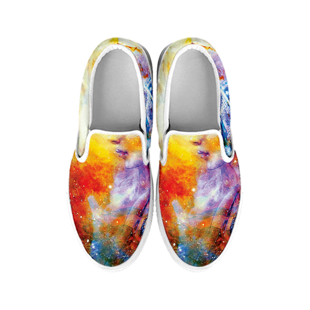 Galaxy Native Indian Woman Print White Slip On Shoes