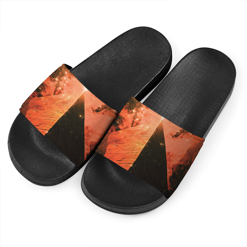 Galaxy Pyramid Print Black Slide Sandals