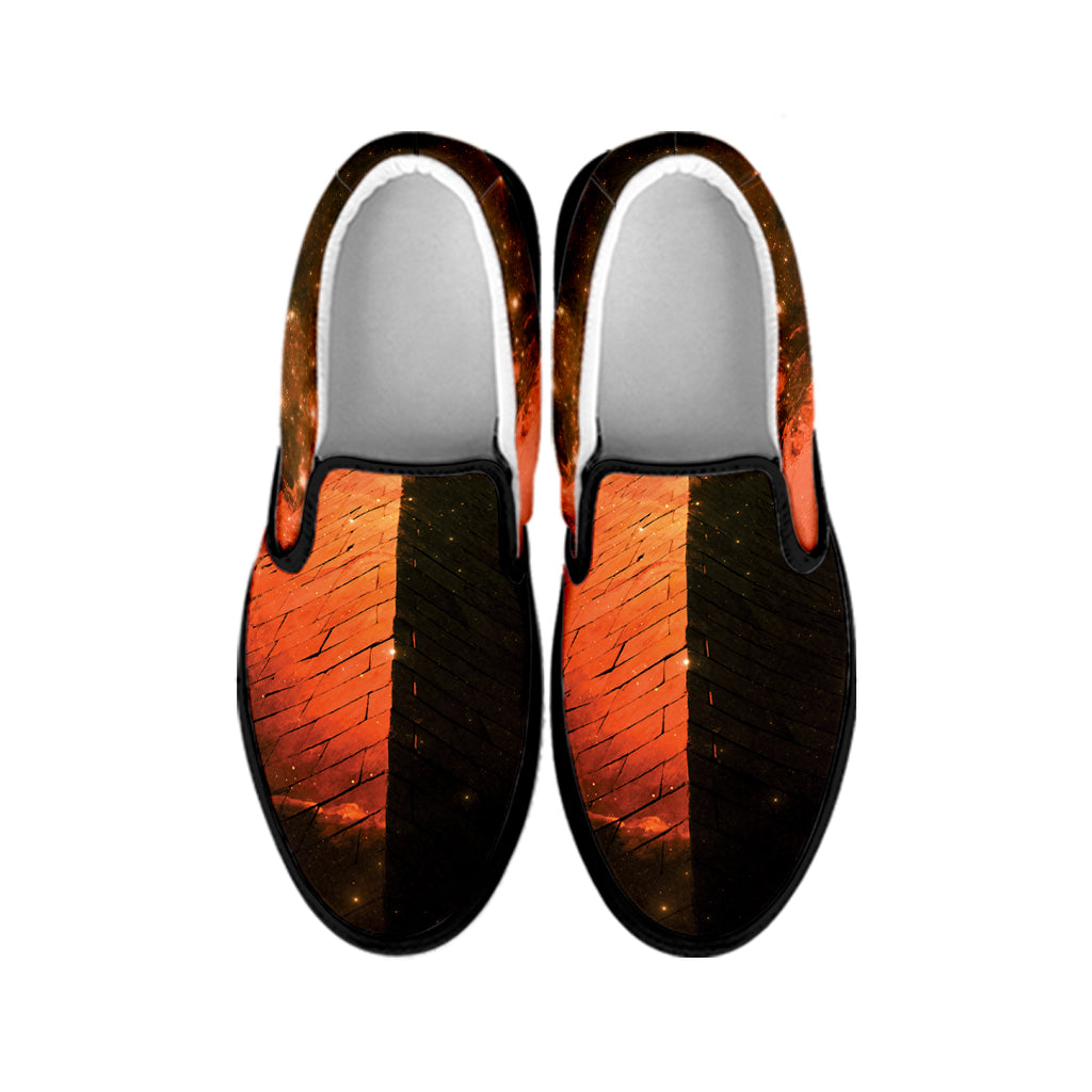 Galaxy Pyramid Print Black Slip On Shoes