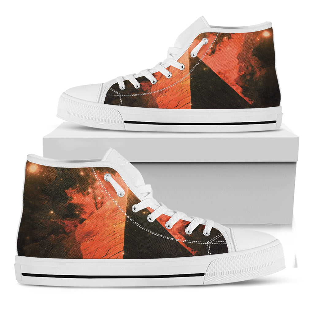 Galaxy Pyramid Print White High Top Shoes