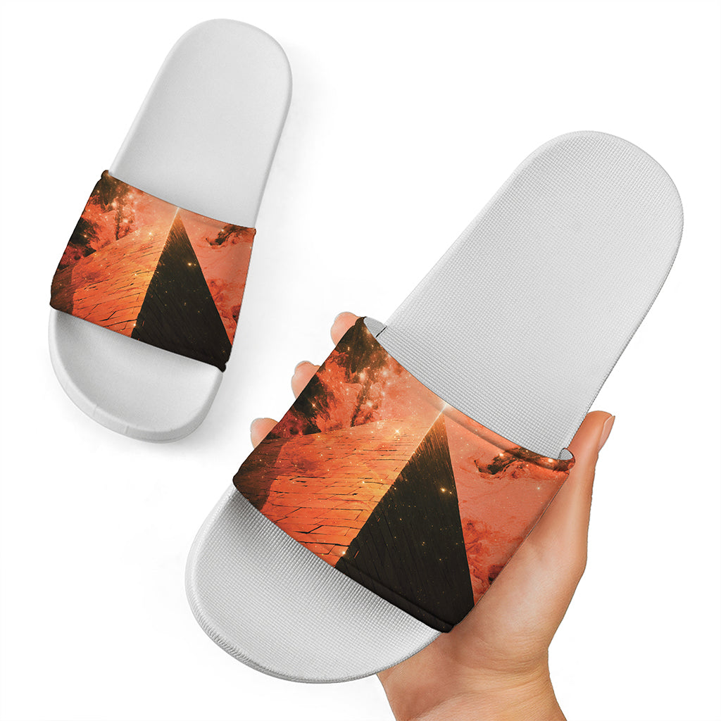 Galaxy Pyramid Print White Slide Sandals