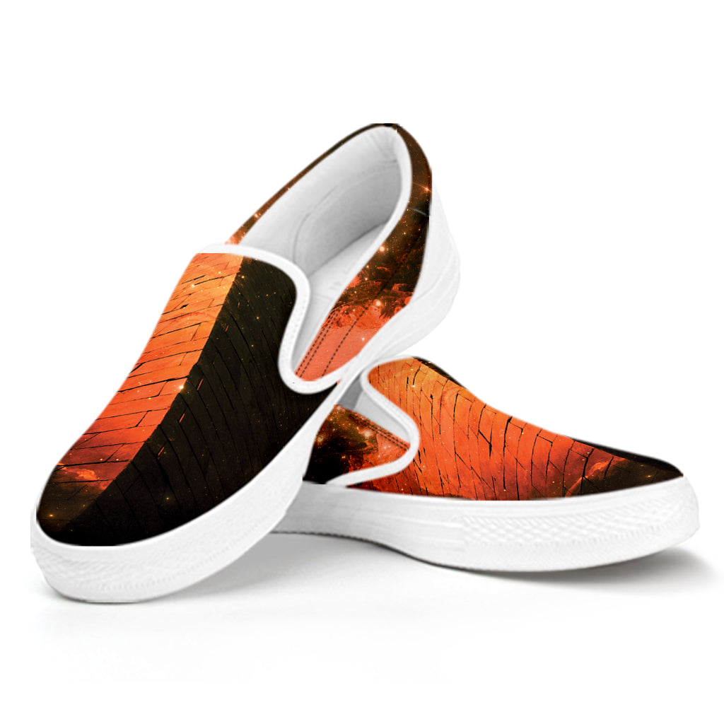 Galaxy Pyramid Print White Slip On Shoes