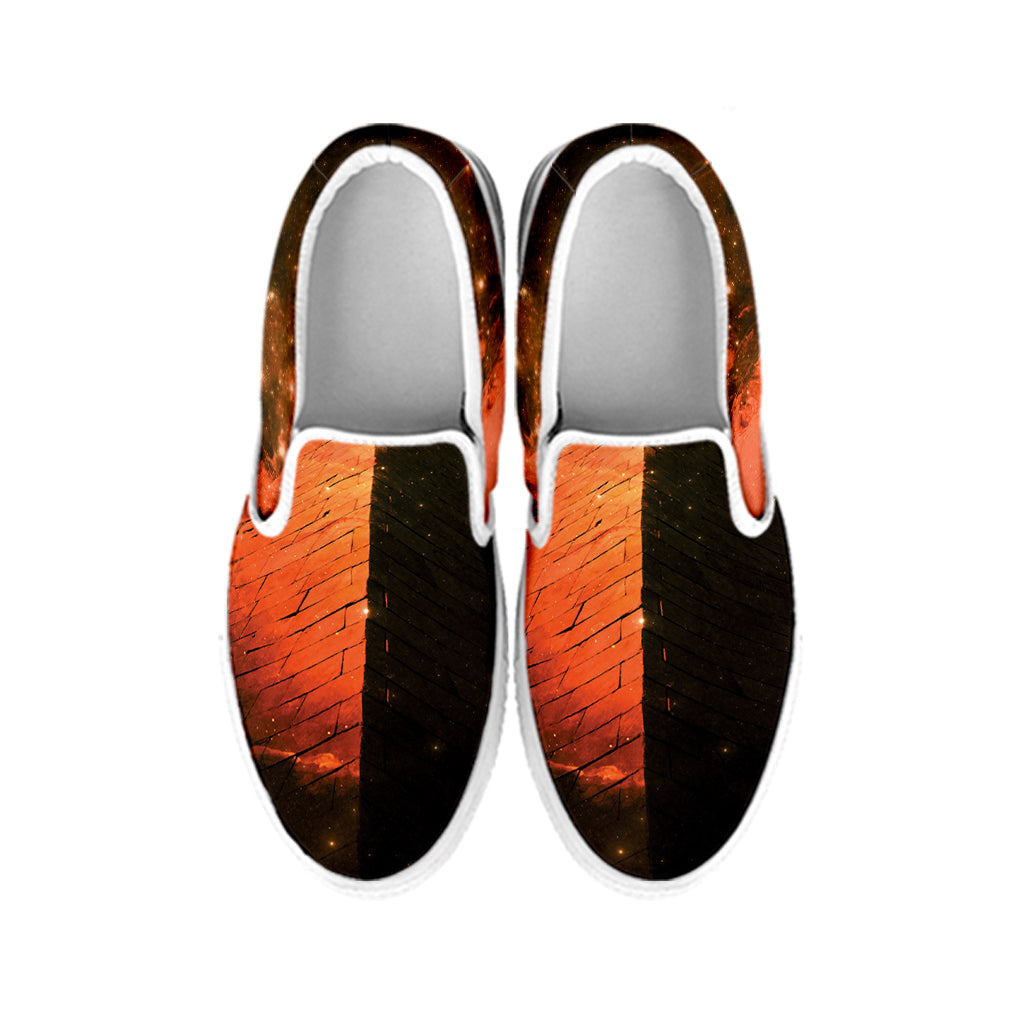 Galaxy Pyramid Print White Slip On Shoes