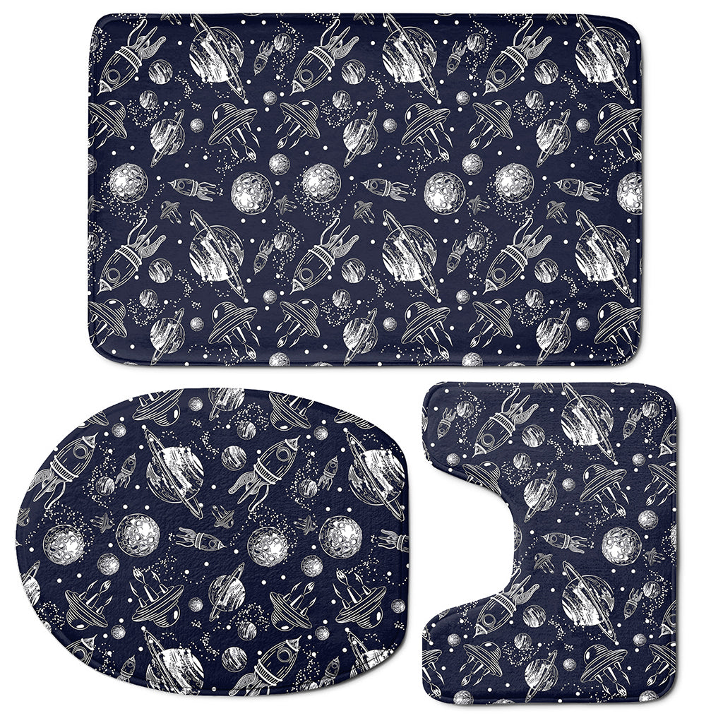 Galaxy UFO Pattern Print 3 Piece Bath Mat Set