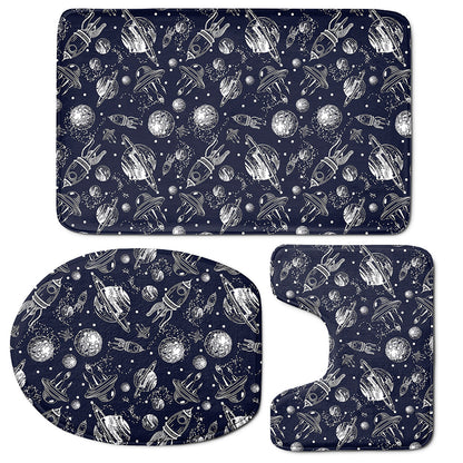 Galaxy UFO Pattern Print 3 Piece Bath Mat Set