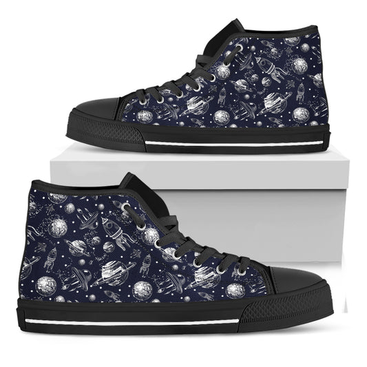 Galaxy UFO Pattern Print Black High Top Shoes