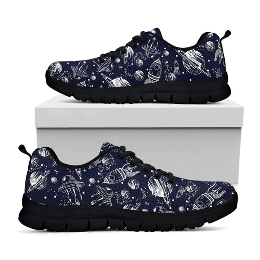 Galaxy UFO Pattern Print Black Sneakers