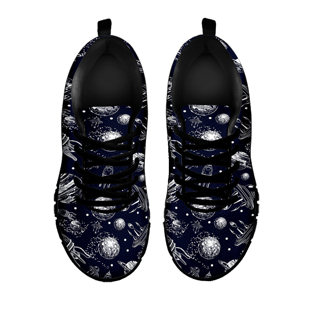 Galaxy UFO Pattern Print Black Sneakers