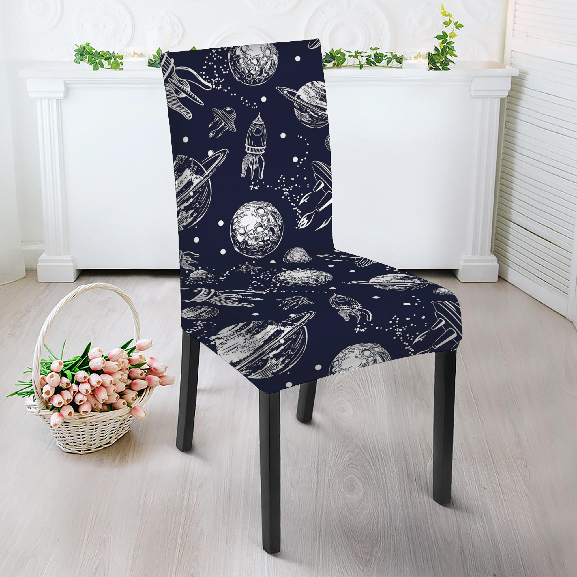 Galaxy UFO Pattern Print Dining Chair Slipcover