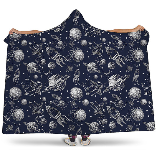 Galaxy UFO Pattern Print Hooded Blanket