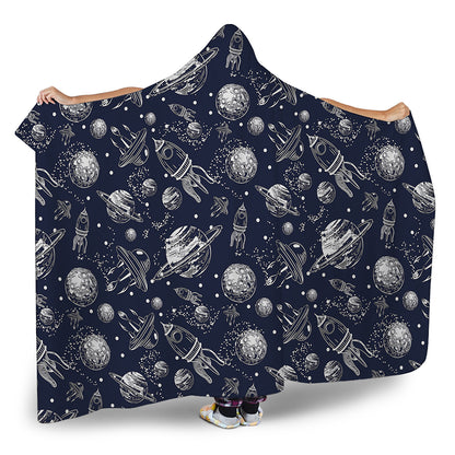 Galaxy UFO Pattern Print Hooded Blanket