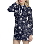 Galaxy UFO Pattern Print Hoodie Dress
