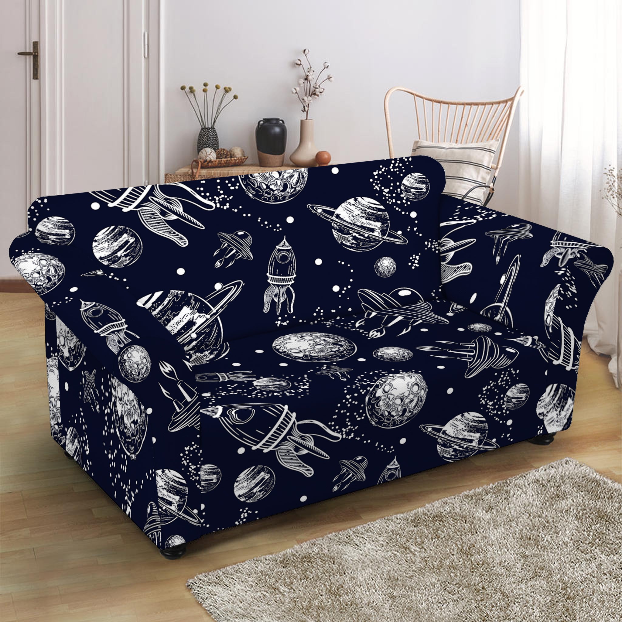 Galaxy UFO Pattern Print Loveseat Slipcover