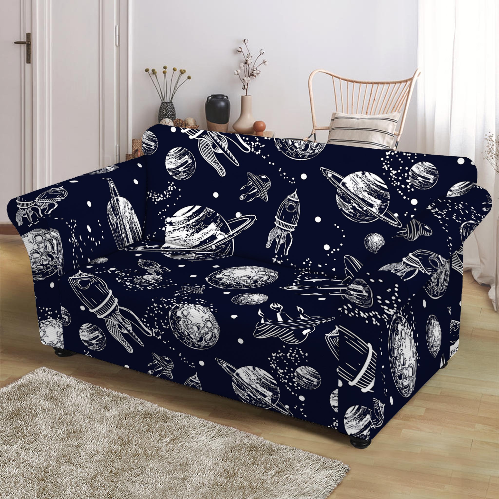 Galaxy UFO Pattern Print Loveseat Slipcover