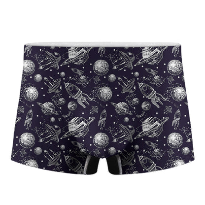 Galaxy UFO Pattern Print Men's Boxer Briefs