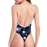 Galaxy UFO Pattern Print One Piece High Cut Swimsuit