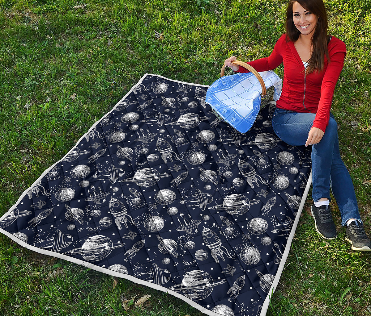 Galaxy UFO Pattern Print Quilt