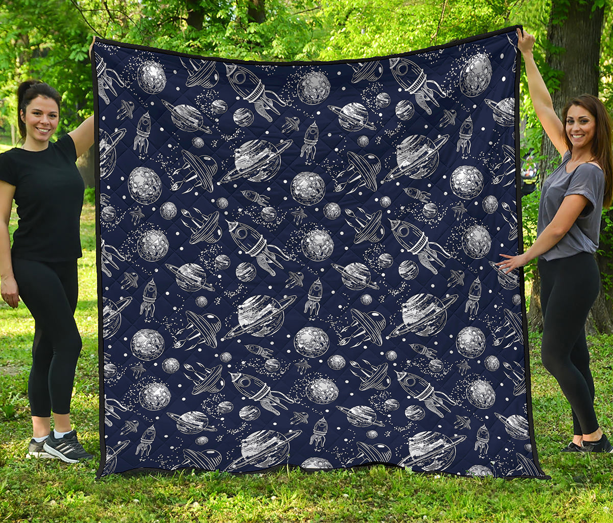 Galaxy UFO Pattern Print Quilt
